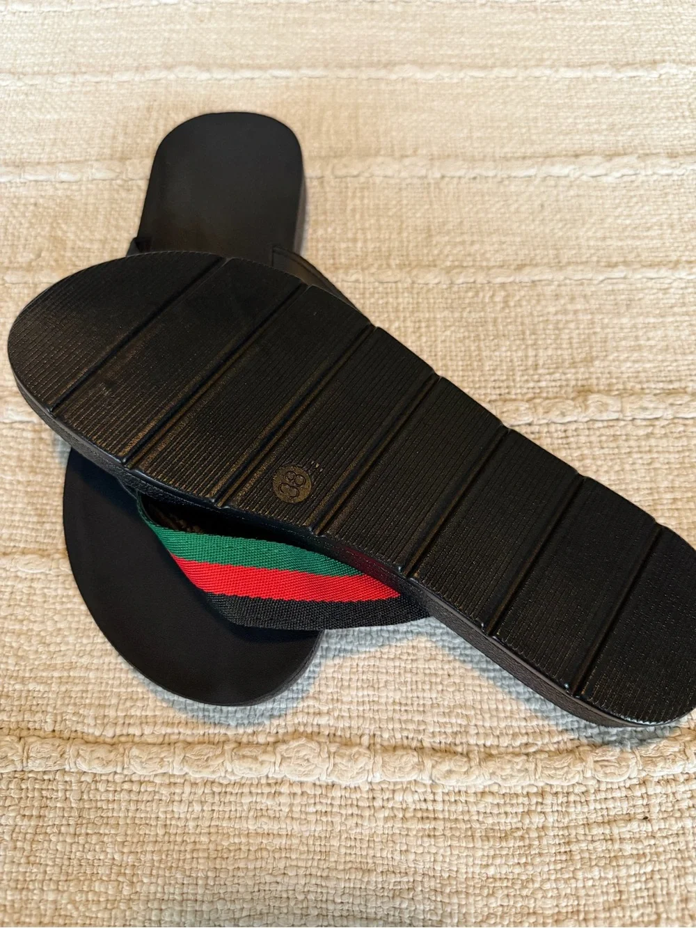 Black Flip-Flops with Red & Green Stripe